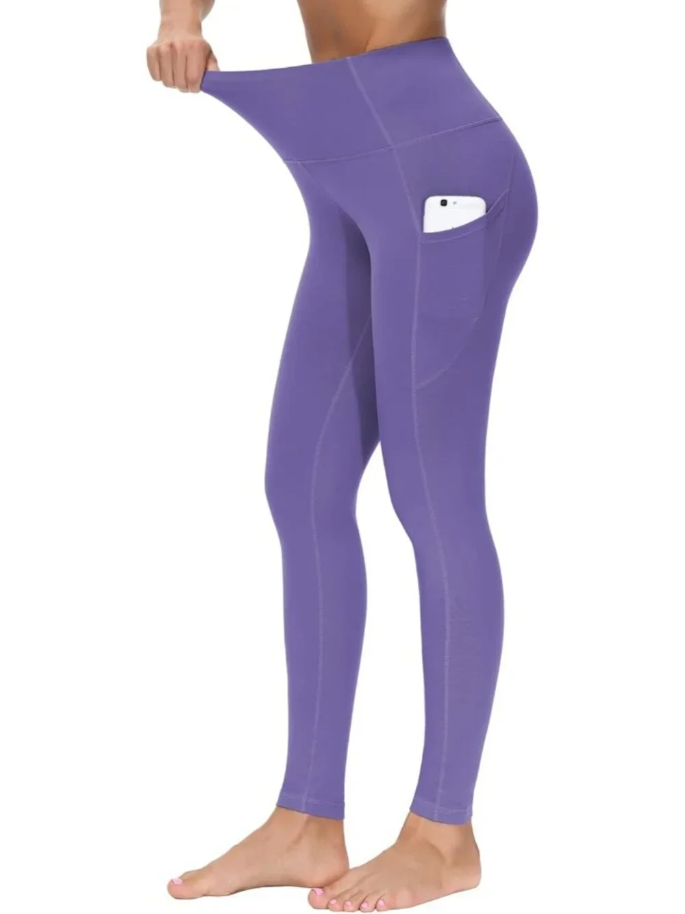 Women's Bright Purple Thick High Waist Tummy Control Workout Yoga Leggings - Picture 6 of 7